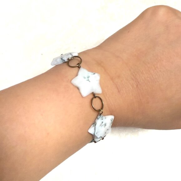 2/$20, Genuine White Green Tree Agate Bracelet, Gemstone Star +Bronze Grape Leaf - Picture 9 of 11